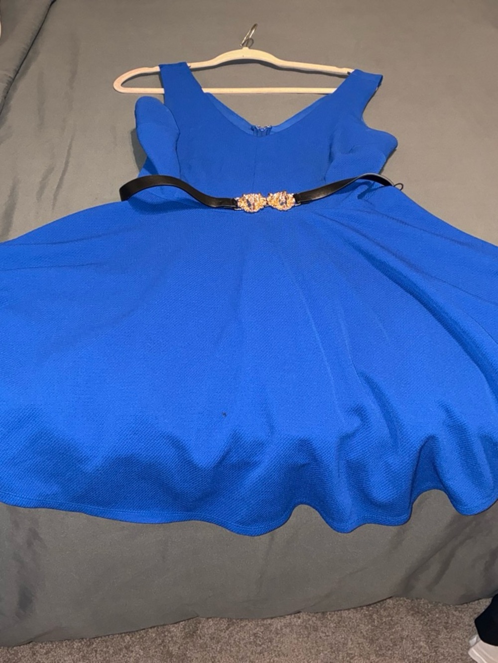 Royal Blue Fit-and-Flare Party Dress with Gold Accent